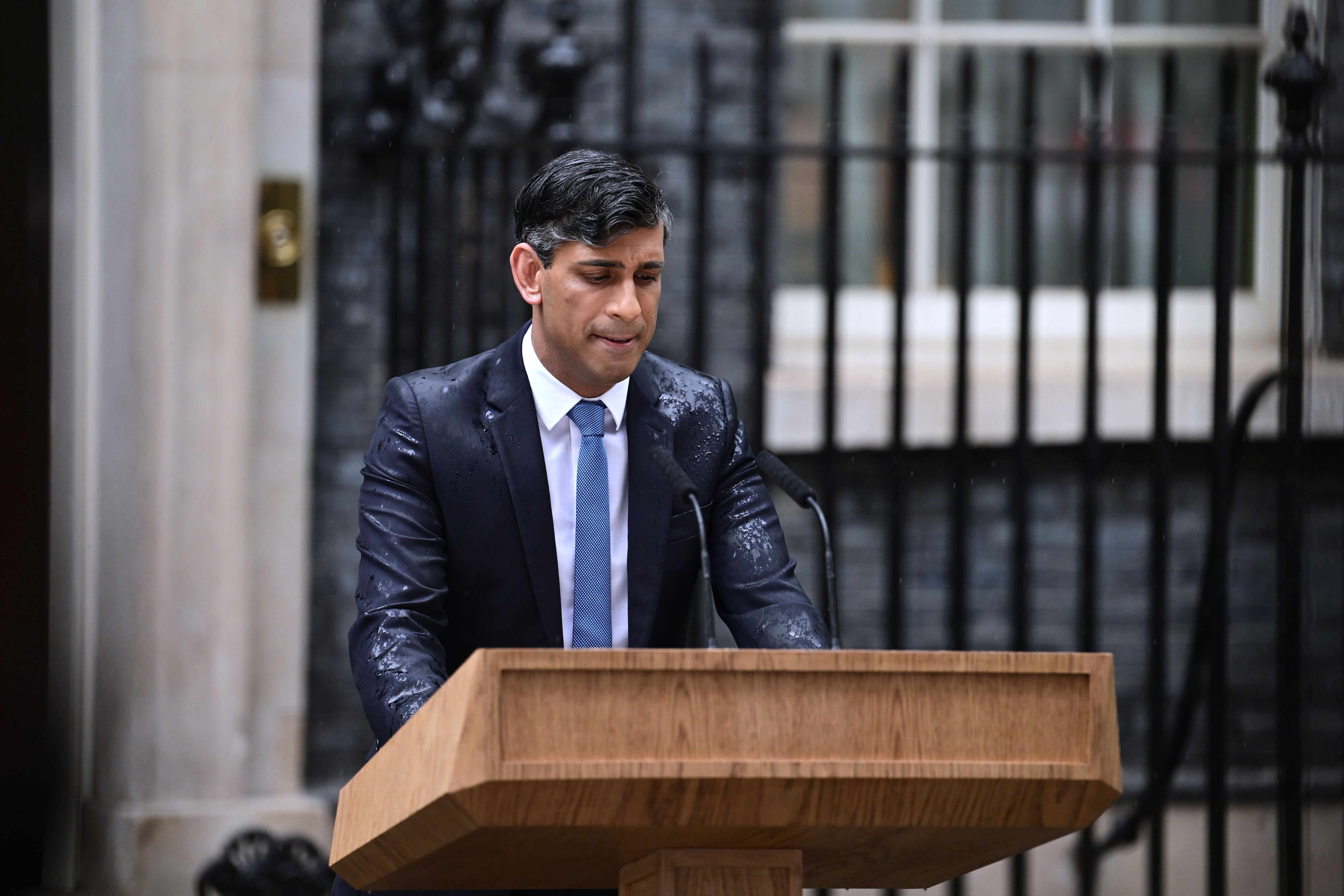 Mandatory Credit: Photo by James Veysey/Shutterstock (14500500bm)  British Prime Minister Rishi Sunak announces a General Election on July 4th 2024.  British Prime Minister Rishi Sunak announces a General Election in Downing Street, London, UK - 22 May 2024